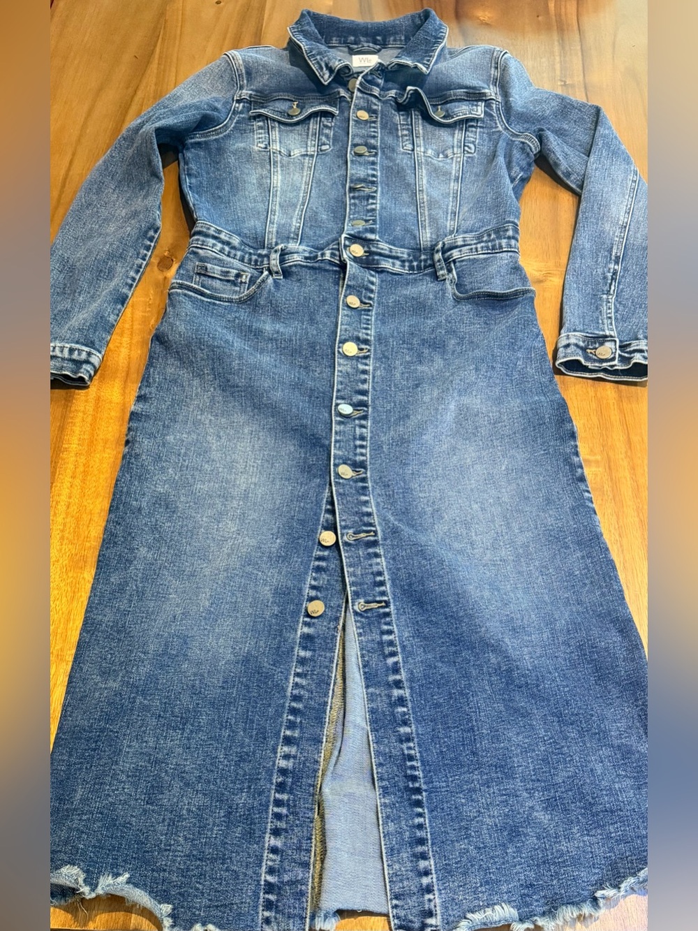 Wash Lab Denim Piece Dyed Midi Dress Blue Size M Fray Hem Button Up